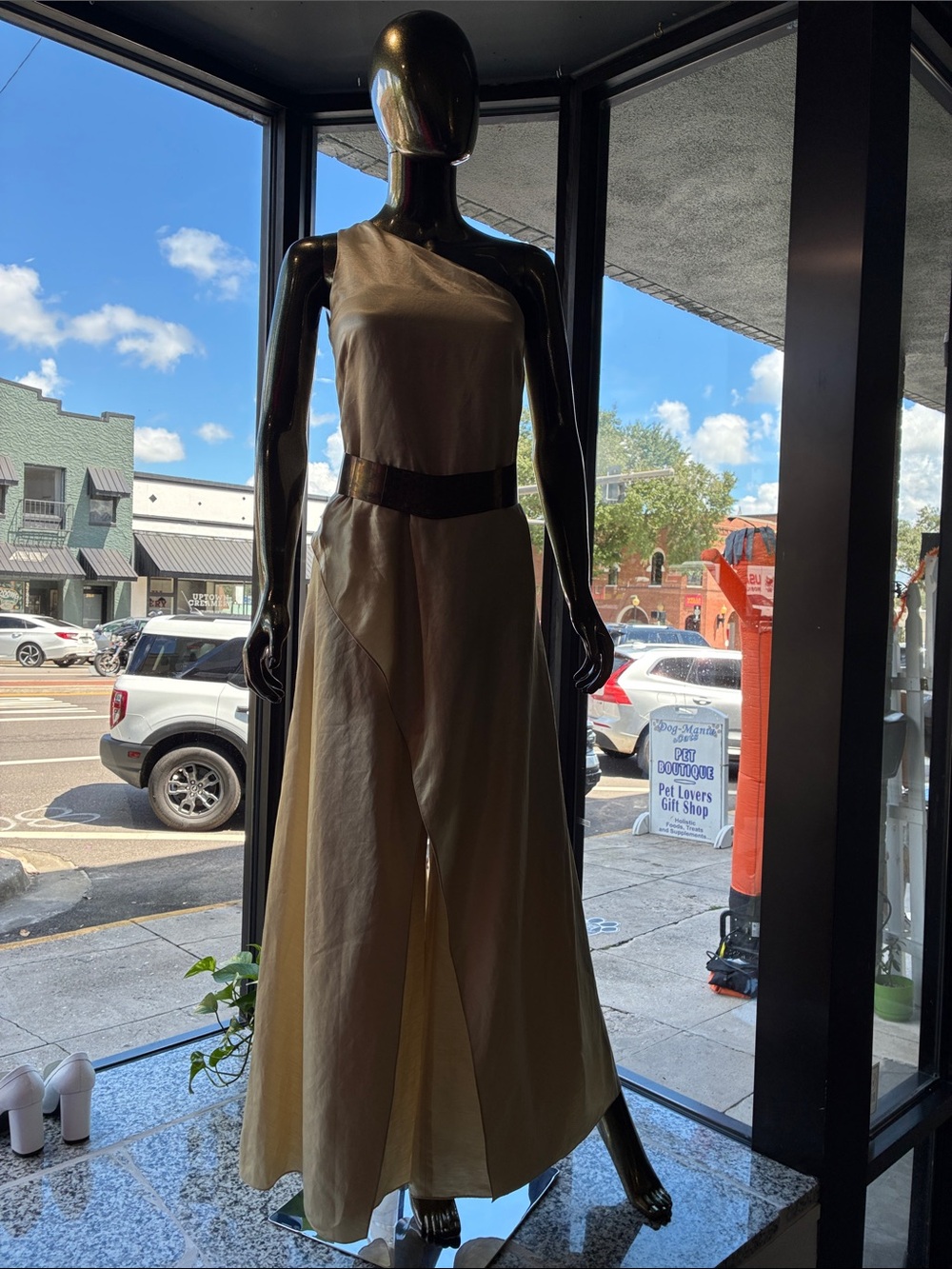 Ralph Lauren Purple Label One-Shoulder Wide-Leg Jumpsuit in Beige
